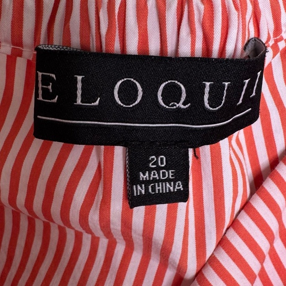 Plus Size Womens Eloquii Stripe Puff Sleeve Tie Front Top Size 20 Orange - Picture 3 of 9